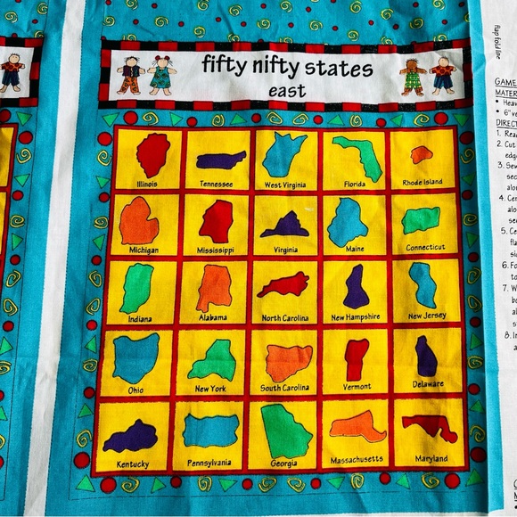 Fabric Panel Kidz on the Go Fifty Nifty States Games to Play Car Travel Children - Picture 1 of 7